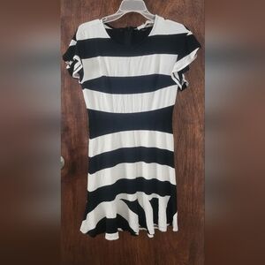 LOFT Black and White Sheath Dress with Flutter Cap Sleeves